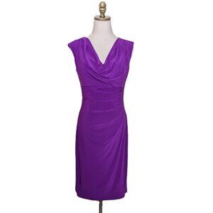 Lauren Ralph Lauren Sleeveless Cowl Neck Dress Size 6 Solid Purple Pleated